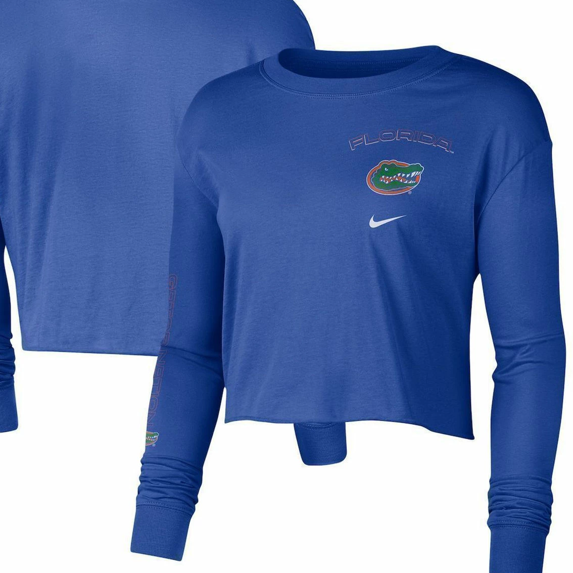 Nike Women's Royal Florida Gators 2-Hit Cropped Long Sleeve T-Shirt - Image 2