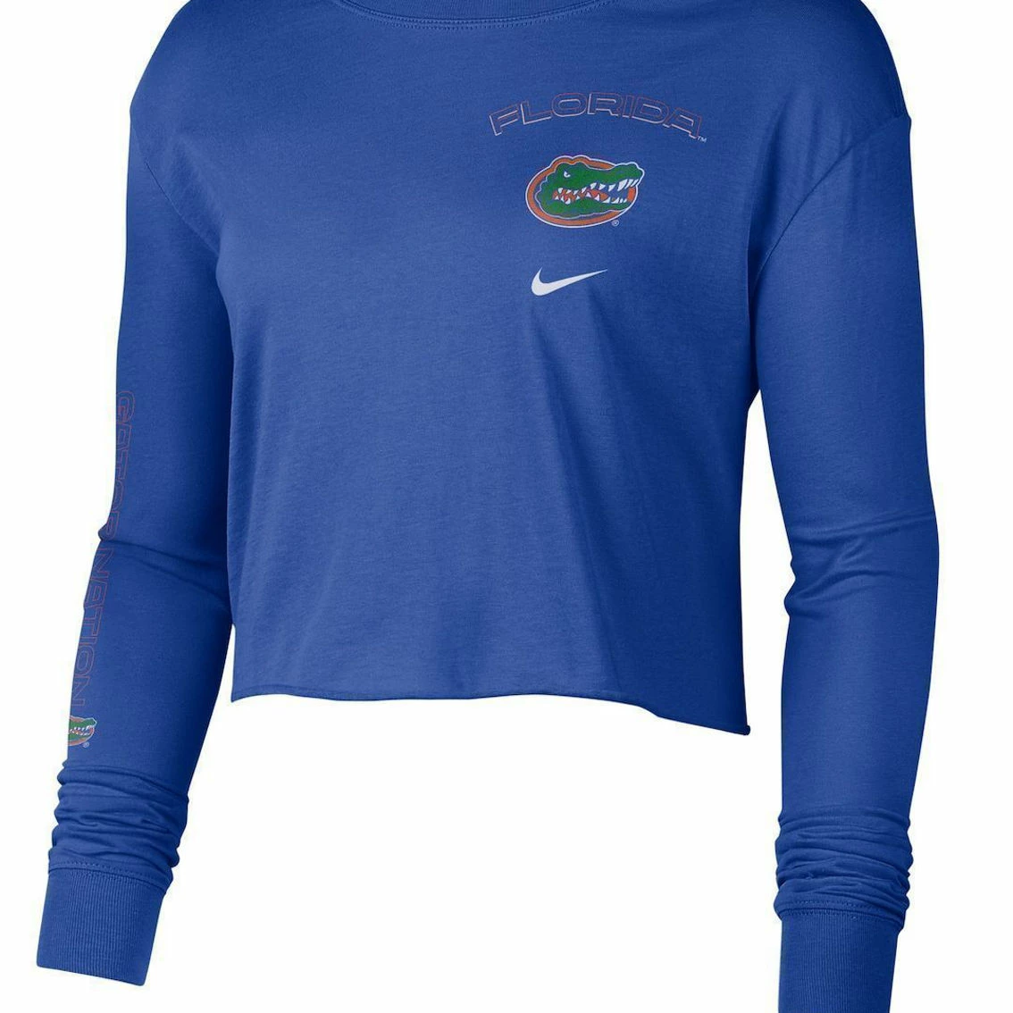 Nike Women's Royal Florida Gators 2-Hit Cropped Long Sleeve T-Shirt - Image 3