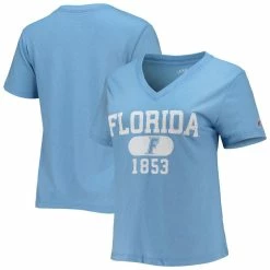 League Collegiate Wear Women's Heathered Light Blue Florida Gators Intramural Boyfriend Tri-Blend V-Neck T-Shirt