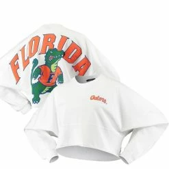 Spirit Jersey Women's White Florida Gators Raw Hem Cropped Long Sleeve T-Shirt