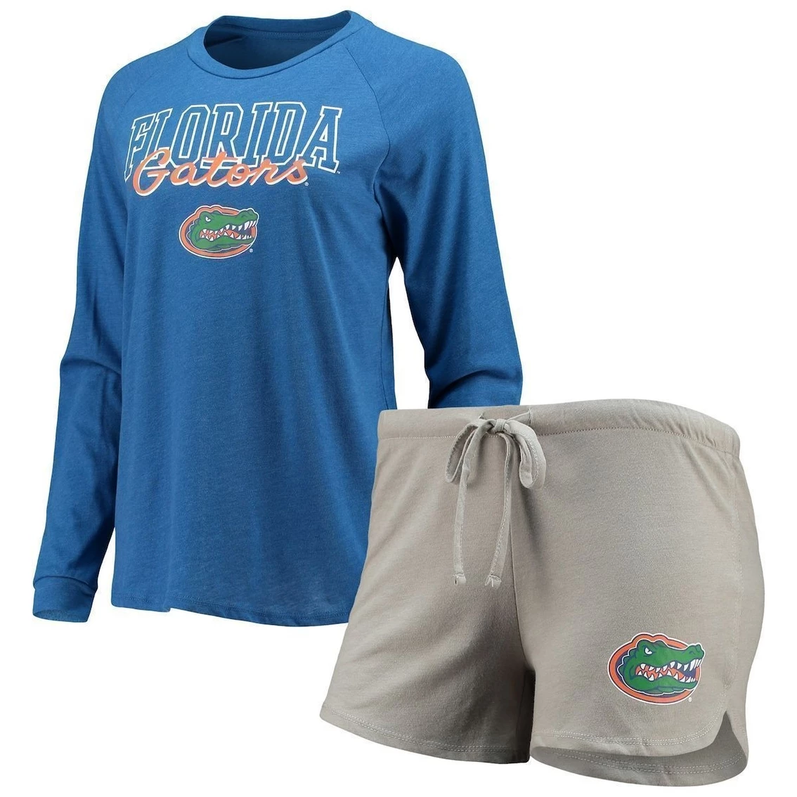 Women's Concepts Sport Royal/Gray Florida Gators Raglan Long Sleeve T-Shirt & Shorts Sleep Set - Image 2