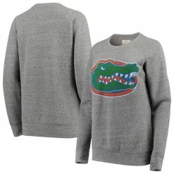 Pressbox Women's Heathered Gray Florida Gators Big Team Logo Knobi Fleece Tri-Blend Crew Neck Sweatshirt