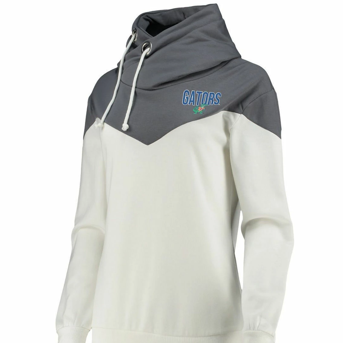 Gameday Couture Women's White/Gray Florida Gators Old School Arrow Blocked Cowl Neck Tri-Blend Pullover Hoodie - Image 3