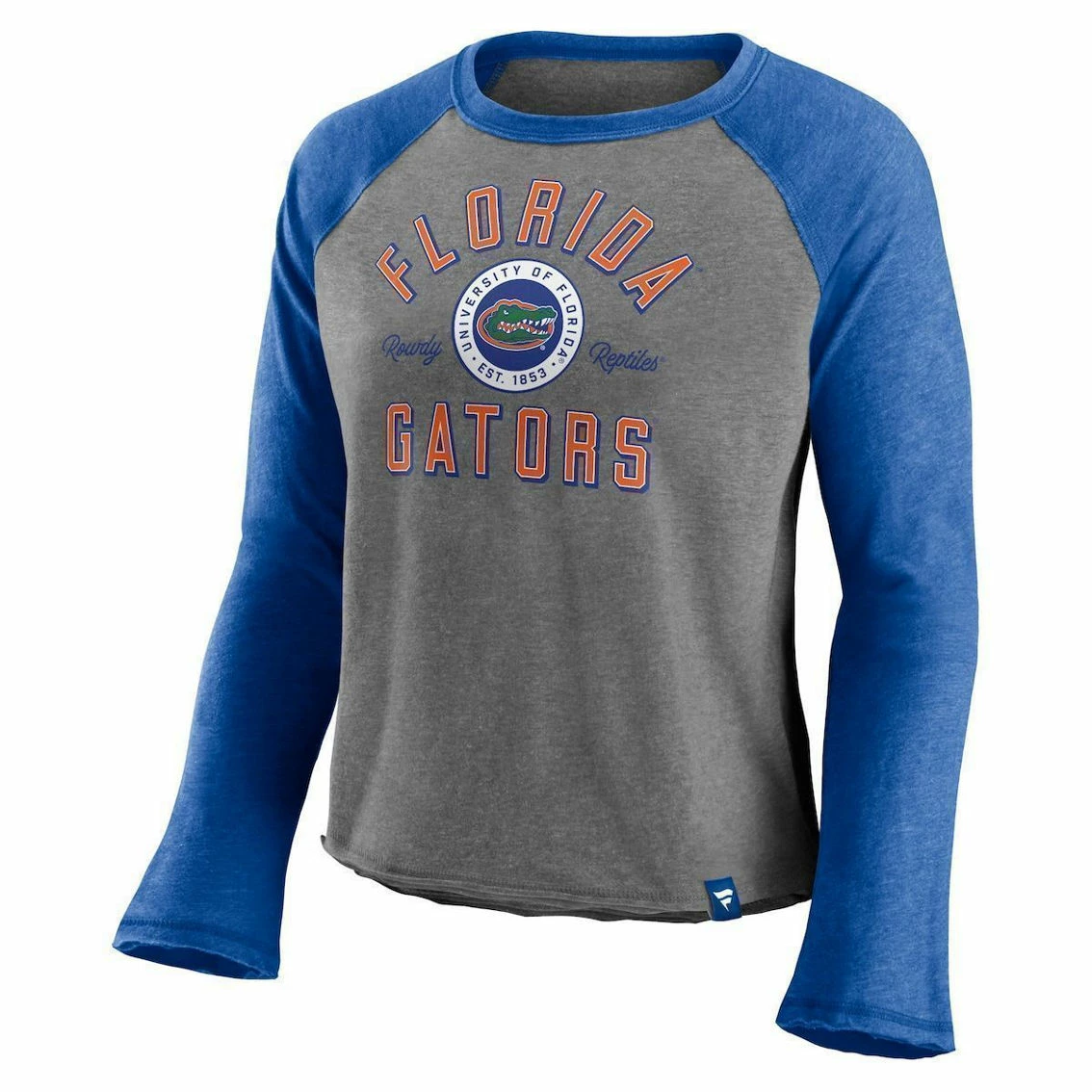 Women's Fanatics Branded Heathered Gray/Heathered Royal Florida Gators Competitive Edge Cropped Raglan Long Sleeve T-Shirt - Image 3