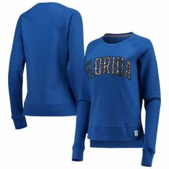 Pressbox Women's Royal Florida Gators Dallas Animal Print Raglan Pullover Sweatshirt