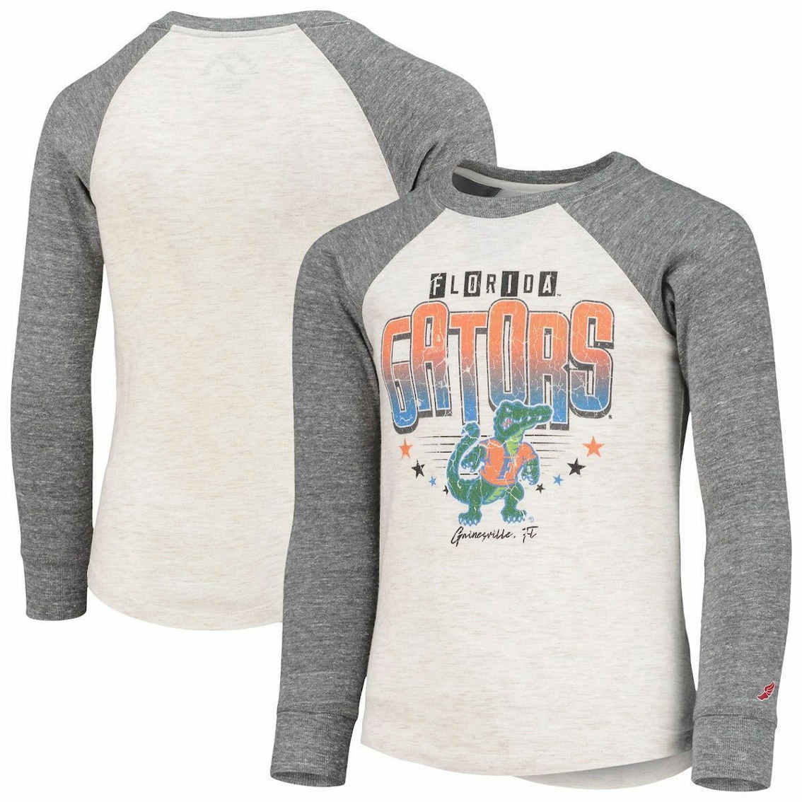 Youth League Collegiate Wear Heathered Gray Florida Gators Baseball Tri-Blend Raglan Long Sleeve T-Shirt - Image 2