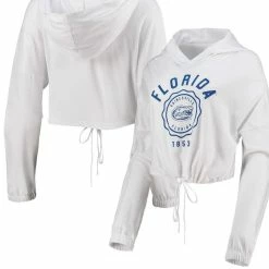 Summit Sportswear Women's White Florida Gators Poppy Cinched Cropped Hoodie Long Sleeve T-Shirt