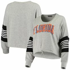 Gameday Couture Women's Heathered Gray Florida Gators Real MVP French Terry Tri-Blend Striped Pullover Sweatshirt