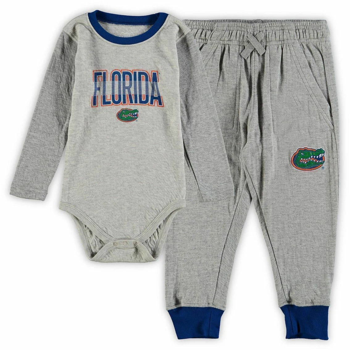 Wes & Willy Infant Heathered Gray/Royal Florida Gators Jie Jie Long Sleeve Bodysuit & Pants Set