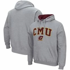 Colosseum Men's Heathered Gray Cent. Michigan Chippewas Arch And Logo Pullover Hoodie