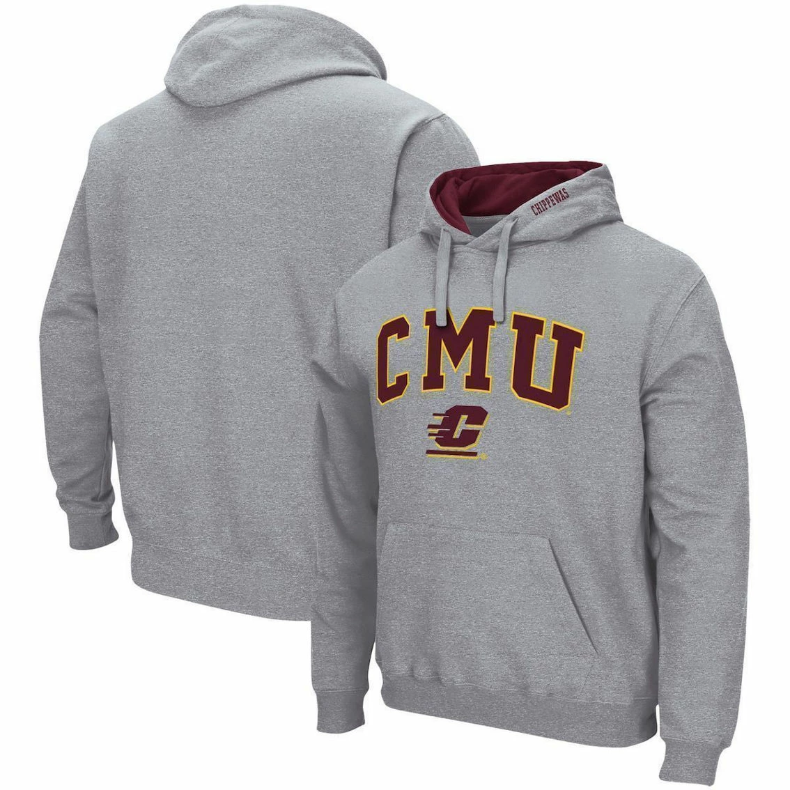 Colosseum Men's Heathered Gray Cent. Michigan Chippewas Arch And Logo Pullover Hoodie