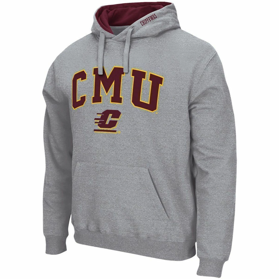 Colosseum Men's Heathered Gray Cent. Michigan Chippewas Arch And Logo Pullover Hoodie - Image 3