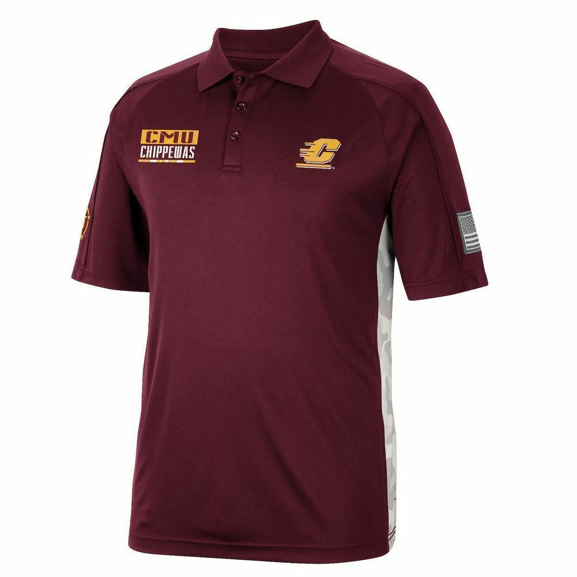 Colosseum Men's Maroon Cent. Michigan Chippewas OHT Military Appreciation Snow Camo Polo - Image 3