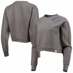 League Collegiate Wear Women's Charcoal Florida Gators Corded Timber Cropped Pullover Sweatshirt