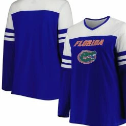 Profile Women's Royal Florida Gators Plus Size Long Sleeve Stripe V-Neck T-Shirt