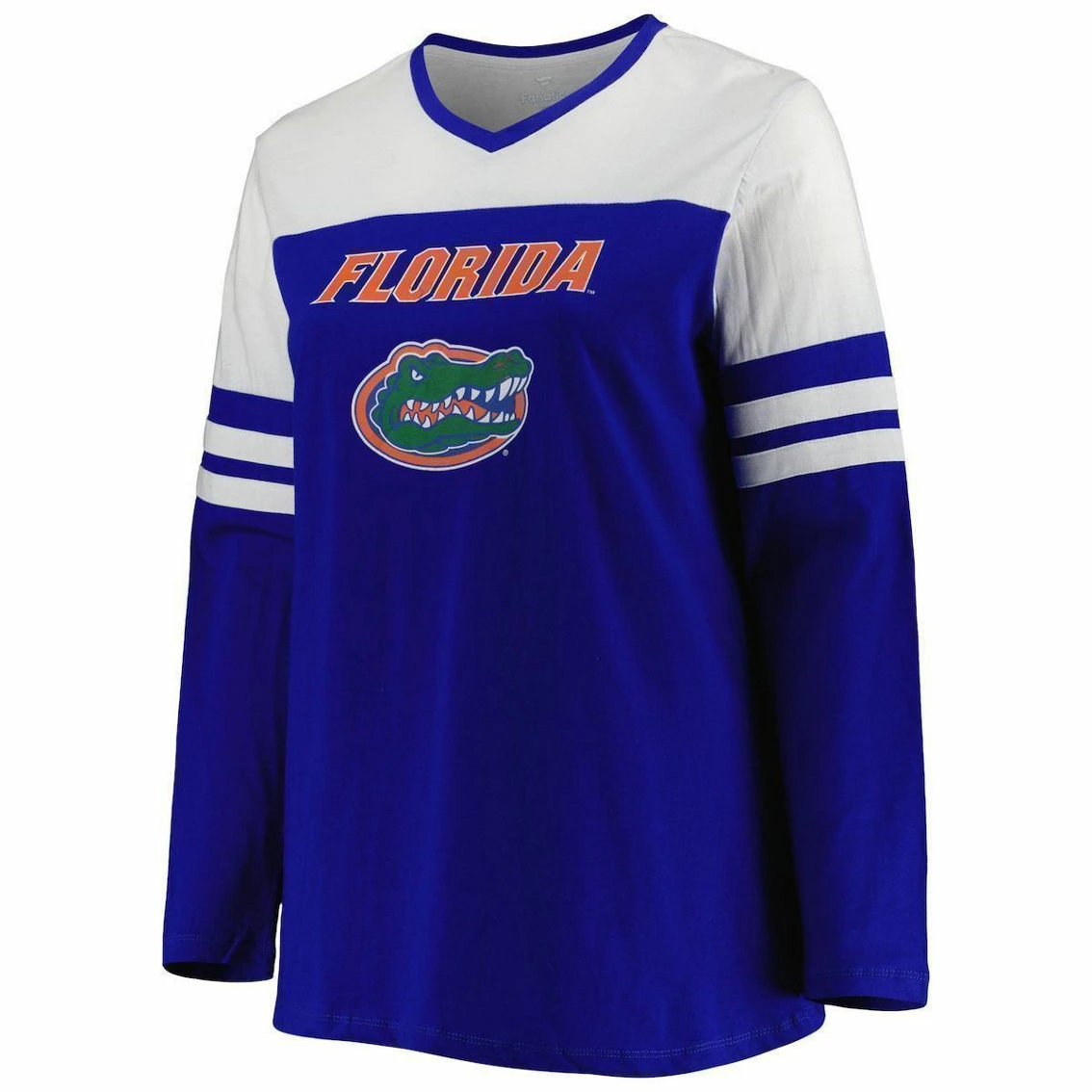Profile Women's Royal Florida Gators Plus Size Long Sleeve Stripe V-Neck T-Shirt - Image 3