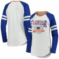 Pressbox Women's White/Royal Florida Gators Brooking Sleeve Stripe Raglan Long Sleeve T-Shirt