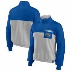 Women's Fanatics Branded Royal/Heathered Gray Florida Gators Sideline To Sideline Colorblock Quarter-Zip Jacket