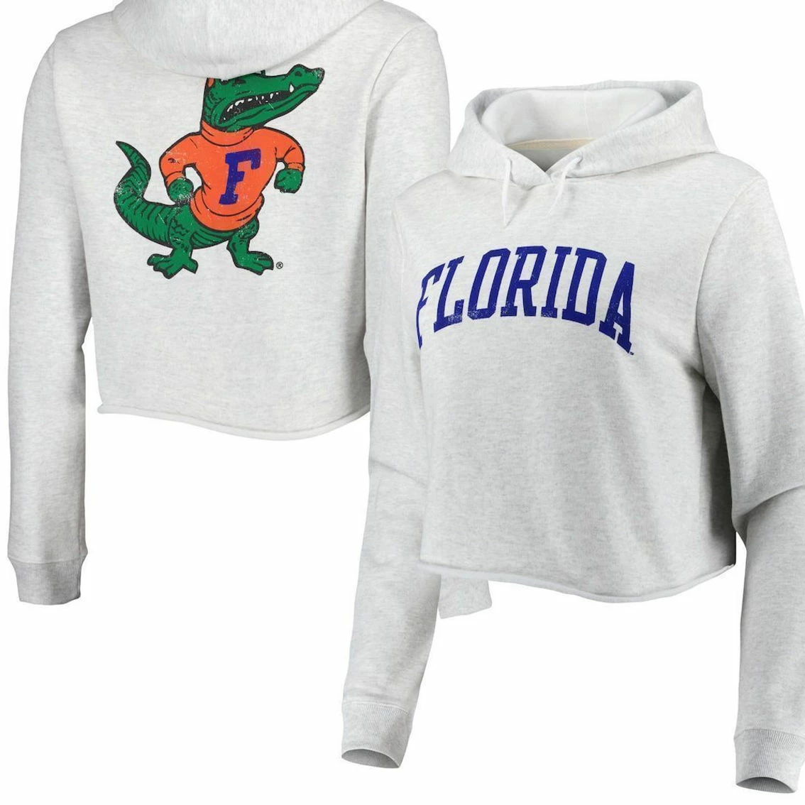 League Collegiate Wear Women's Ash Florida Gators 2-Hit 1636 Cropped Pullover Hoodie - Image 2