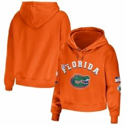 WEAR By Erin Andrews Women's Orange Florida Gators Mixed Media Cropped Pullover Hoodie