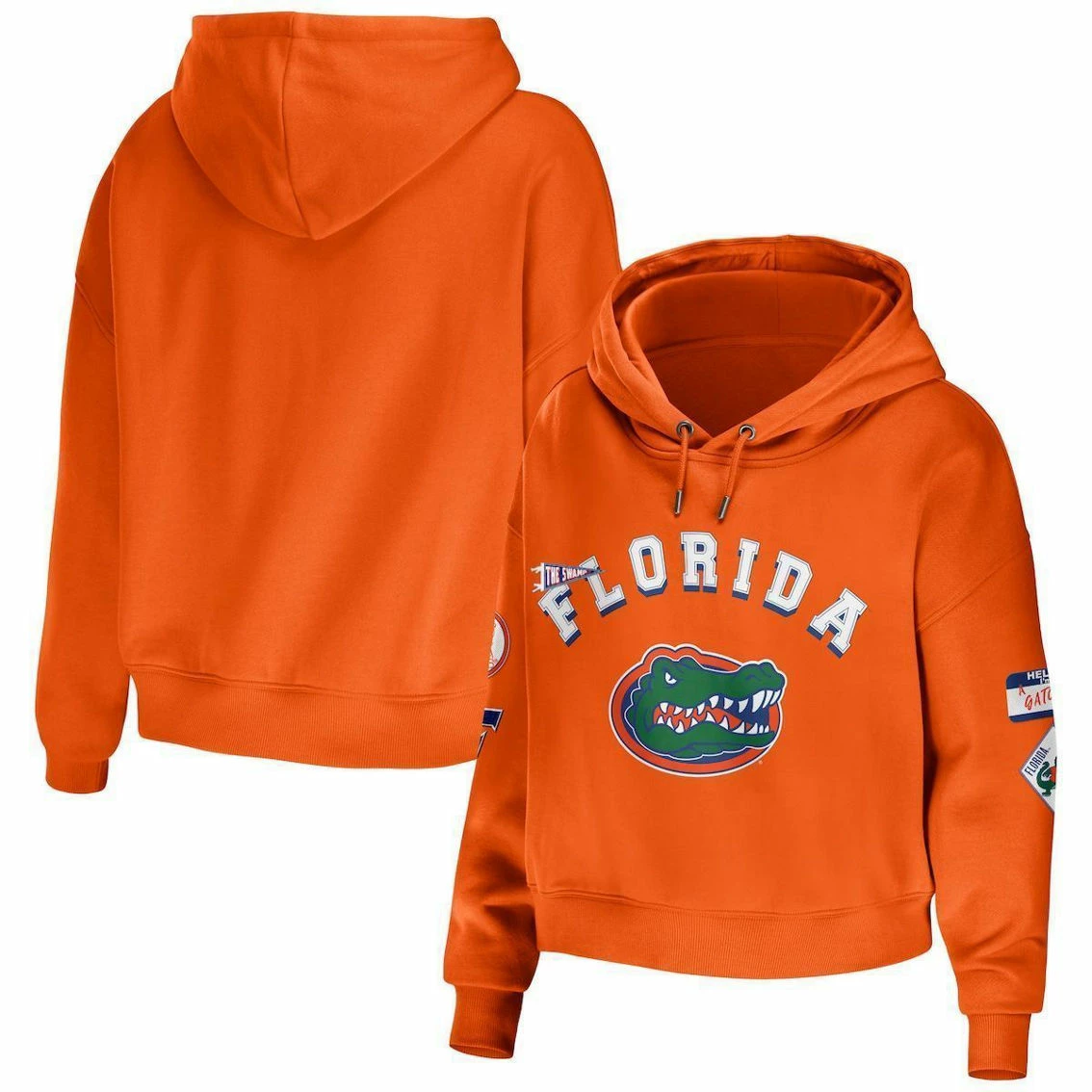 WEAR By Erin Andrews Women's Orange Florida Gators Mixed Media Cropped Pullover Hoodie