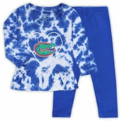 Wes & Willy Girls Infant Royal Florida Gators Tie-Dye Ruffle Raglan Long Sleeve T-Shirt & Leggings Set