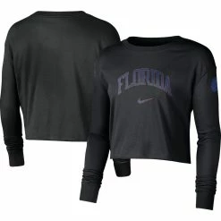 Nike Women's Black Florida Gators 2-Hit Cropped Long Sleeve Logo T-Shirt