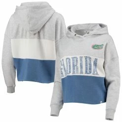 '47 Women's Heathered Gray/Heathered Royal Florida Gators Lizzy Colorblocked Cropped Pullover Hoodie