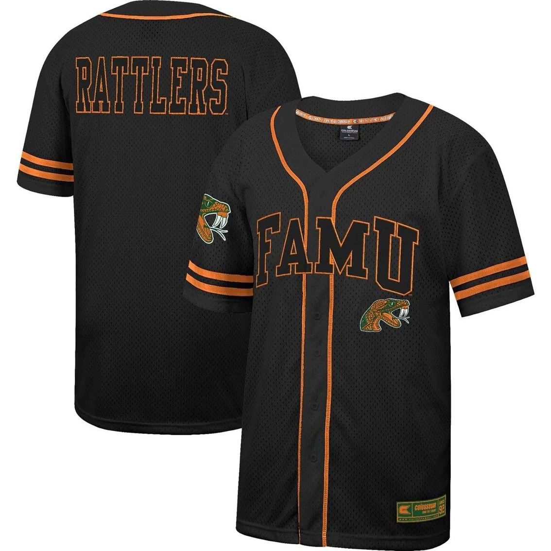 Colosseum Men's Black Florida A&M Rattlers Free Spirited Mesh Button-Up Baseball Jersey - Image 2